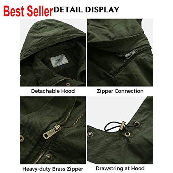 Lightweight Cotton Anorak Jacket Military Chic Casual Hooded Utility Coat - Picture 7 of 8